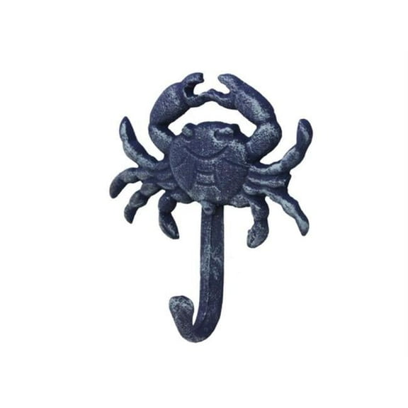 Handcrafted Model Ships G-54-725-DARK-BLUE 5 in. Cast Iron Wall Mounted Crab Hook - Rustic Blue