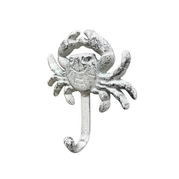 Handcrafted Model Ships G-54-725-W 5 in. Rustic Whitewashed Cast Iron Wall Mounted Crab Hook, White
