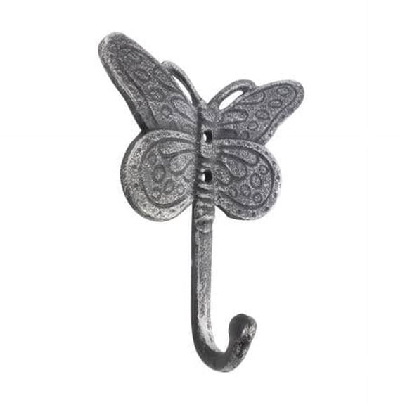 Handcrafted Model Ships K-9926-silver 5 x 1 x 4.5 in. Rustic Silver Cast Iron Butterly Decorative Metal Wall Hooks