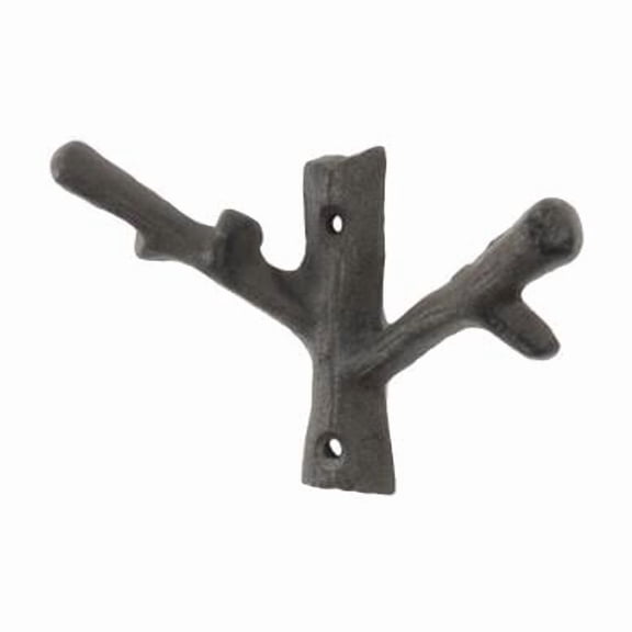 Cast Iron Forked Tree Branch Decorative Metal Double Wall Hooks 5 in