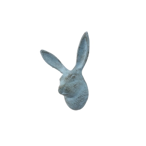HANDCRAFTED NAUTICAL D√âCOR Rustic Light Blue Cast Iron Decorative Rabbit Hook 5"
