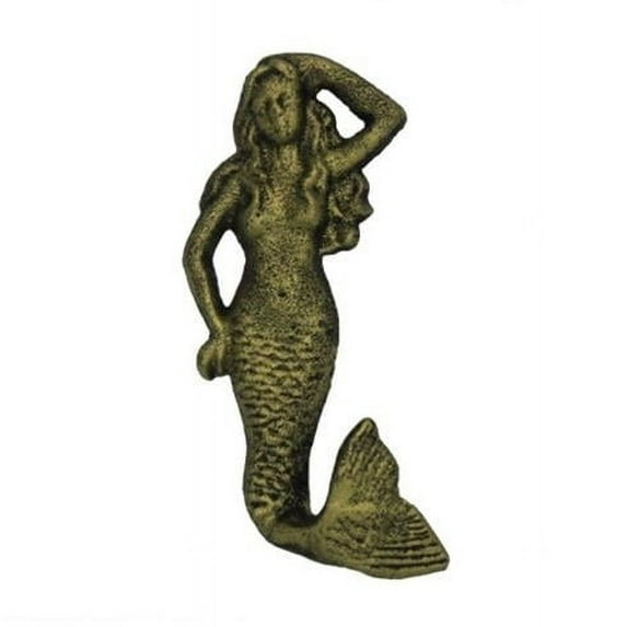 Handcrafted Model Ships K-516-gold 6 in. Cast Iron Mermaid Hook - Rustic Gold
