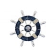 thumbnail image 1 of Handcrafted Model Ships SW-6-108-seashell-NH 6 in. Rustic Dark Blue & White Decorative Ship Wheel with Seashell, 1 of 1