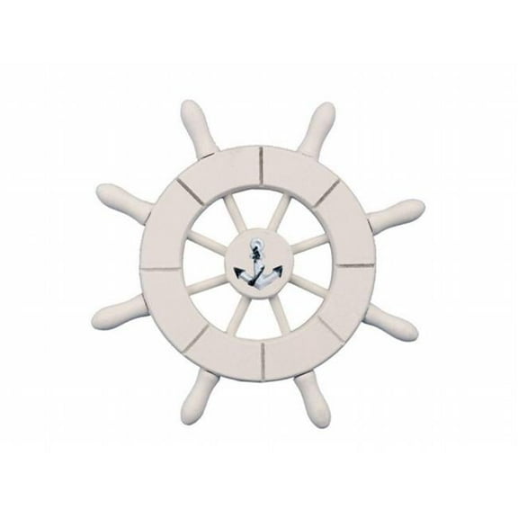 Handcrafted Model Ships SW-6-101-anchor-NH 6 in. White Decorative Ship Wheel with Anchor