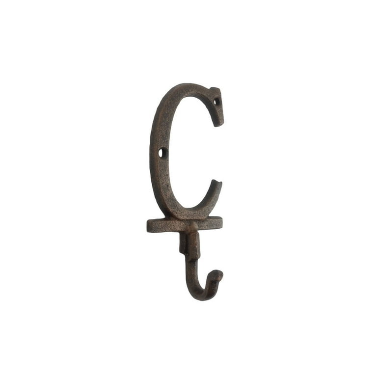 Handcrafted Model Ships 6 x 1 x 3 in. Rustic Copper Cast Iron Letter C Alphabet Wall Hooks