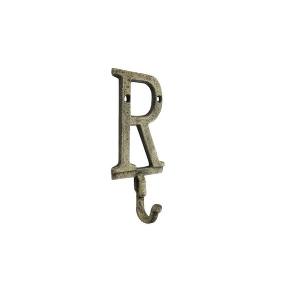 Handcrafted Model Ships  6 x 1 x 3 in. Rustic Gold Cast Iron Letter R Alphabet Wall Hooks