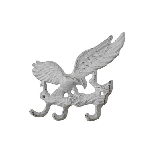 Handcrafted Model Ships K-9935-w 7.5 in. Whitewashed Cast Iron Flying Eagle Landing on a Tree Branch Decorative Metal Wall Hooks