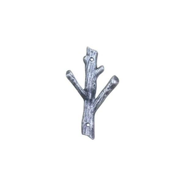 Handcrafted Model Ships k-9015A-silver 7.5 x 2 x 4 in. Rustic Silver Cast Iron Tree Branch Double Decorative Metal Wall Hooks