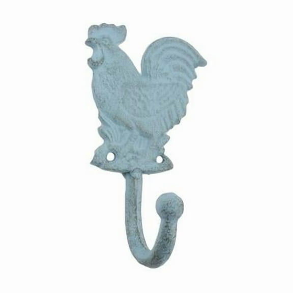 Handcrafted Model Ships K-0812-solid-light-blue 7 x 2 x 4 in. Rustic Light Blue Cast Iron Rooster Hooks