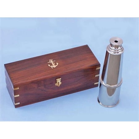 Handcrafted Model Ships FT-0212N Admirals Chrome Spyglass Telescope 27 in. With Rosewood Box Telescopes Decorative Accent