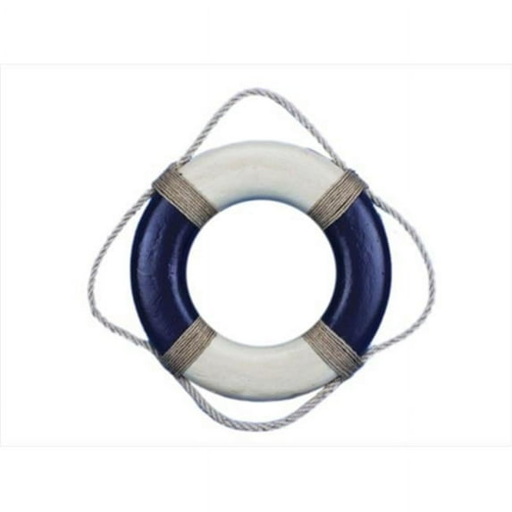 Handcrafted Model Ships Antique-Lifering-Blue-10 Antique Blue and White Decorative Lifering 10 in.