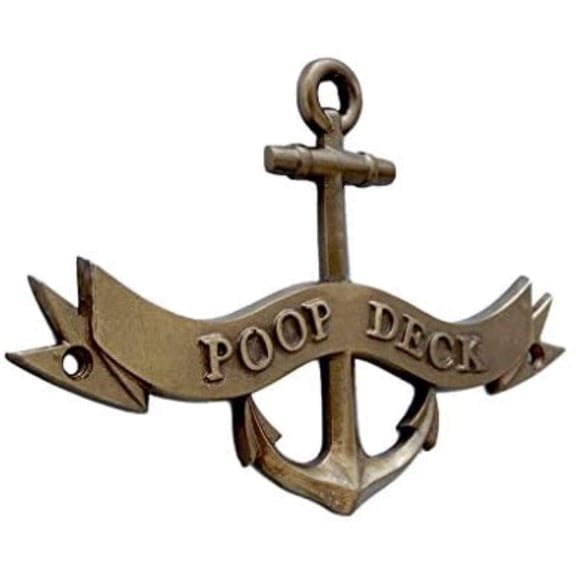 Handcrafted Model Ships Antique Brass Poop Deck Anchor with Ribbon Sign 8" - Anchor Home Decor - Nautic