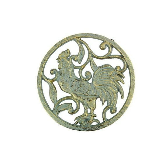 Handcrafted Model Ships  Antique Seaworn Bronze Cast Iron Rooster Trivet, 8 in.