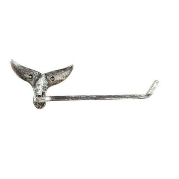 Handcrafted Model Ships Cast Iron Whale Tail Toilet Paper Holder - Rustic Silver Cast - 11 in.