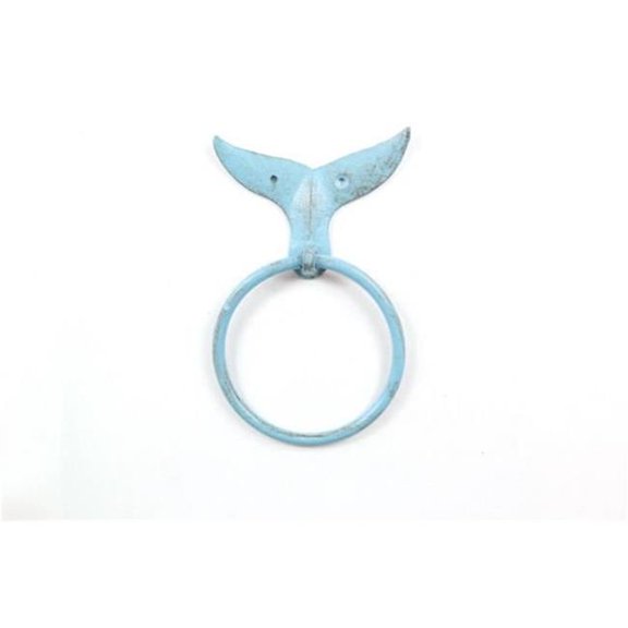 Handcrafted Model Ships  Cast Iron Whale Tail Towel Holder, Rustic Light Blue - 7.5 in.