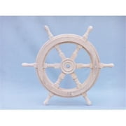 Handcrafted Model Ships SW-173118 Classic Wooden Whitewash Ship Steering Wheel 18 in. Decorative Accent