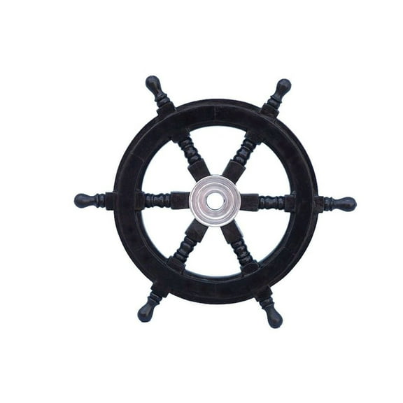 Handcrafted Model Ships Deluxe Class Black Wood and Chrome Decorative Pirate Ship Steering Wheel 12" - Nautical Decoration
