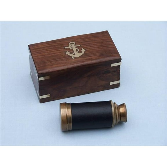 Handcrafted Model Ships FT-0240-ANL Deluxe Class Scouts Antique Brass Leather Spyglass Telescope with Rosewood Box, 7 in.