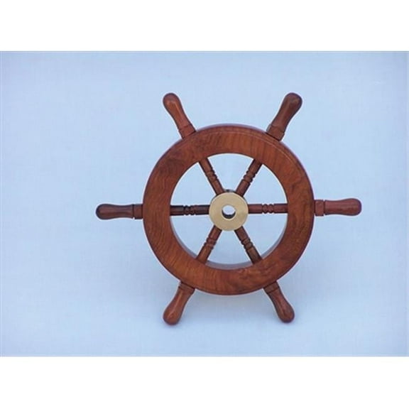 Handcrafted Model Ships Deluxe Class Wood and Brass Ship Wheel 6 in. Decorative Accent