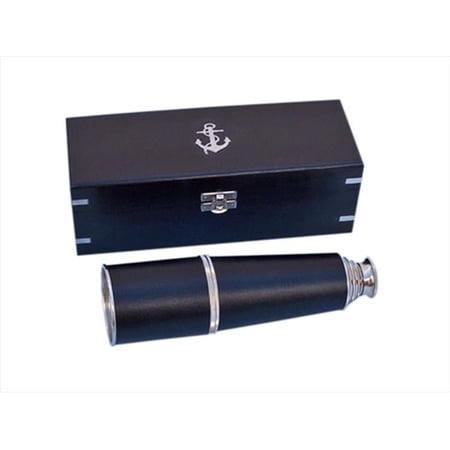 Handcrafted Model Ships FT-0212-CH-L Admirals Chrome - Leather Spyglass Telescope 27 in. With Black Rosewood Box Decorative Accent