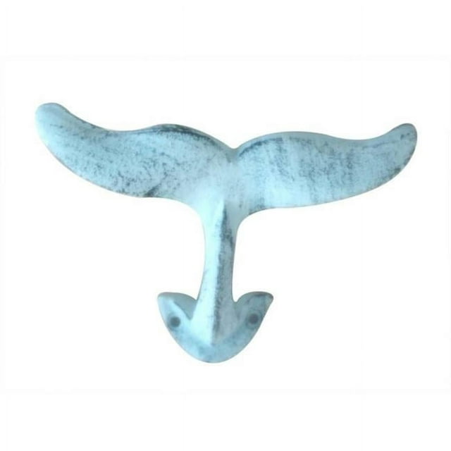 Handcrafted Model Ships K-0178-blue 5 in. Rustic Dark Blue Whitewashed Cast Iron Decorative Whale Tail Hook