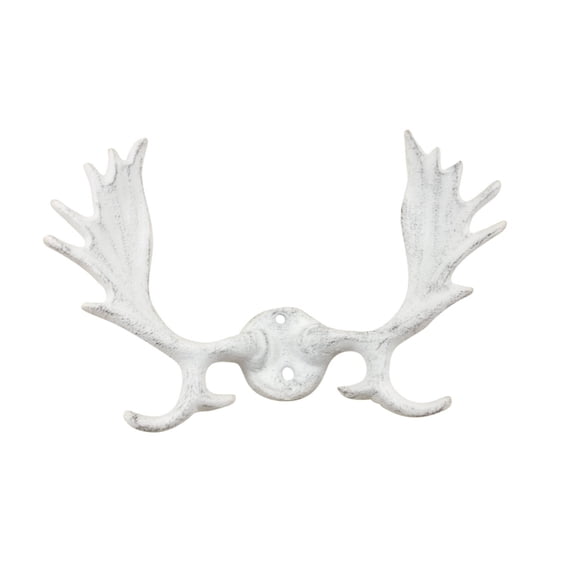 Handcrafted Model Ships K-0333-w 6 x 2 x 9 in. Whitewashed Cast Iron Moose Antlers Decorative Metal Wall Hooks