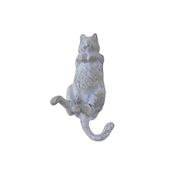 Handcrafted Model Ships K-1070-w 6 x 2 x 2 in. Whitewashed Cast Iron Happy Fat Cat Decorative Metal Wall Hooks