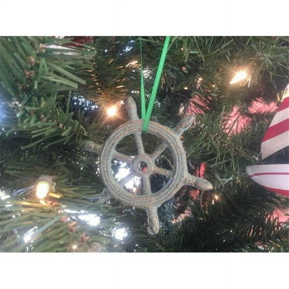 Handcrafted Model Ships K-1293-bronze-x 4 in. Antique Bronze Cast Iron Ship Wheel Decorative Christmas Ornament