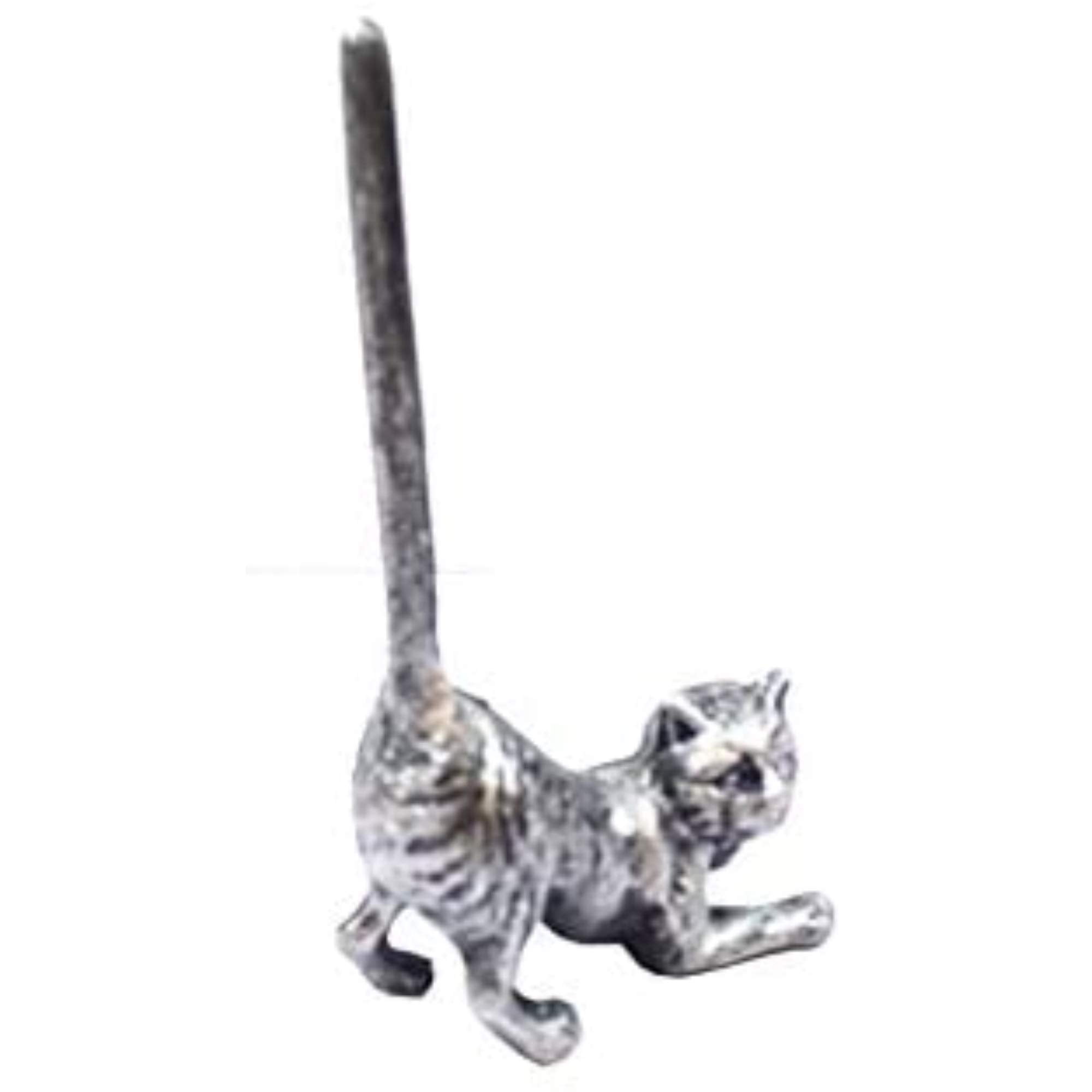 Rustic Silver Cast Iron Cat Paper Towel Holder 10"
