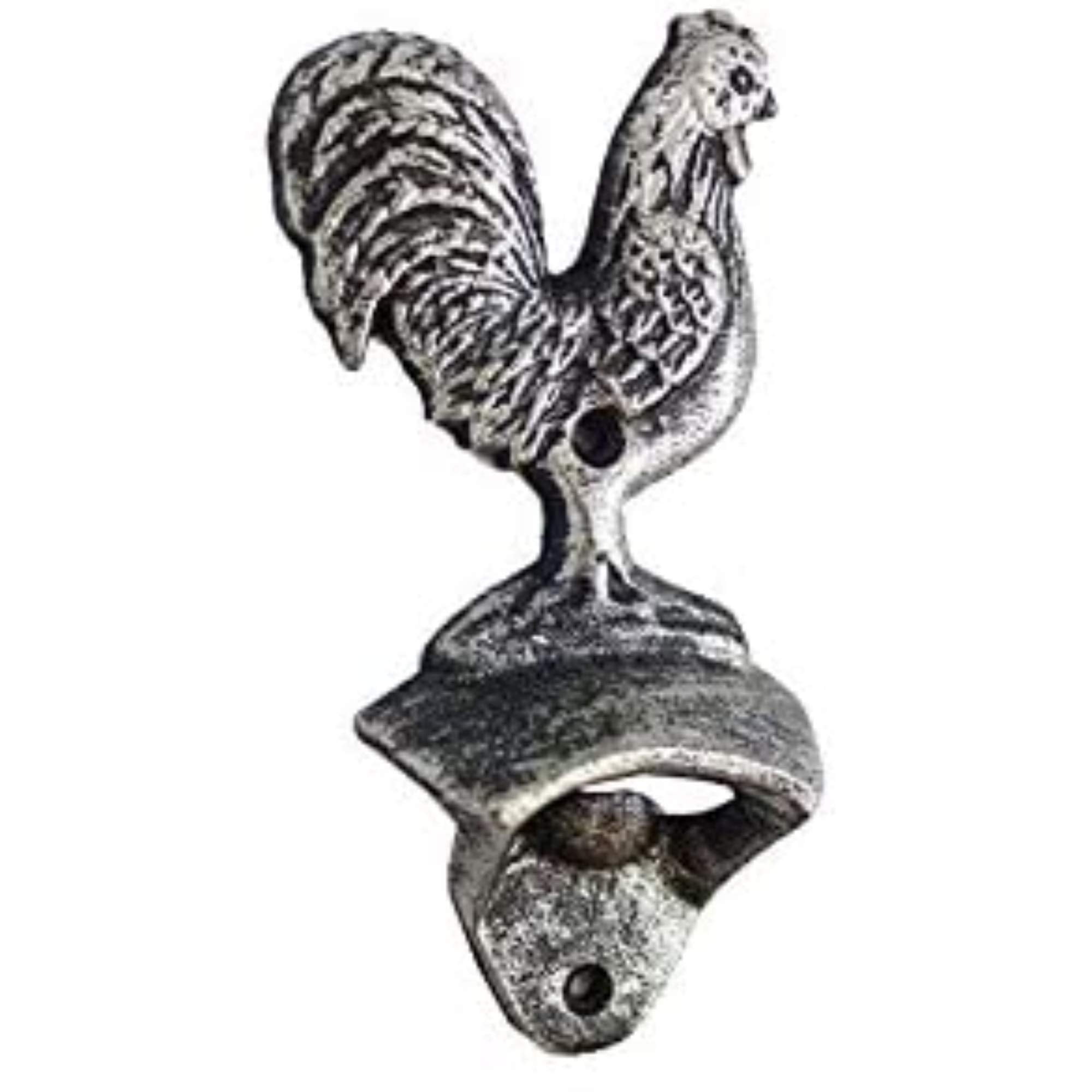 Rustic Silver Cast Iron Rooster Wall-Mounted Bottle Opener