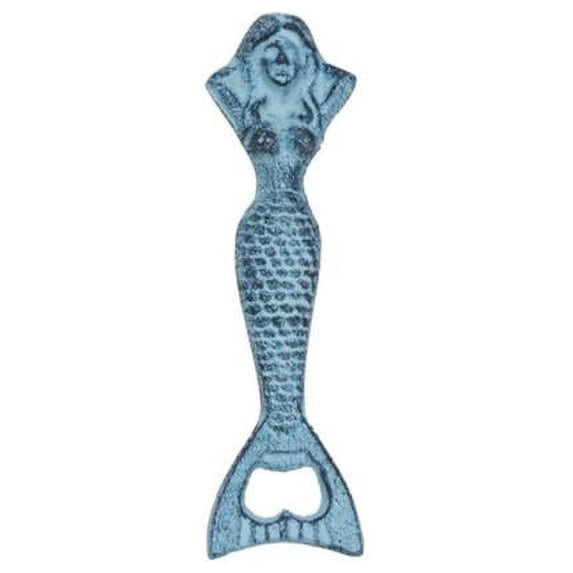 Handcrafted Model Ships K-623-light-blue 7 in. Cast Iron Resting Mermaid Bottle Opener - Rustic Light Blue Whitewashed
