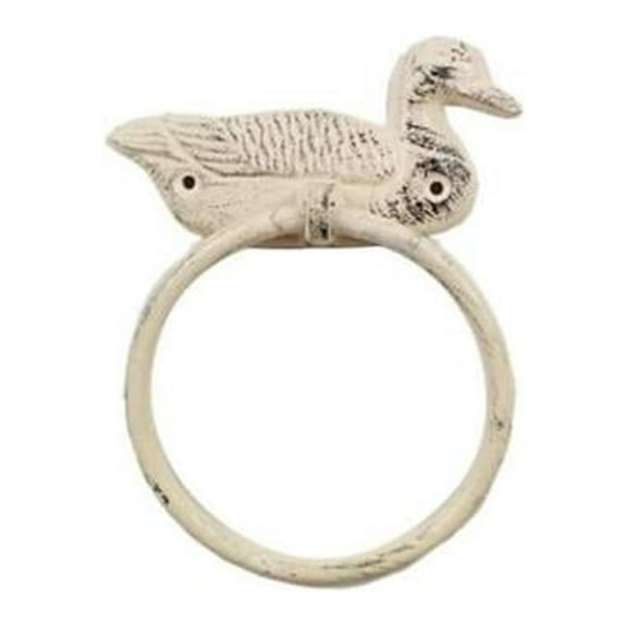 Handcrafted Model Ships K-9036-W Whitewashed Cast Iron Mallard Duck Towel Holder - 6.5 in.