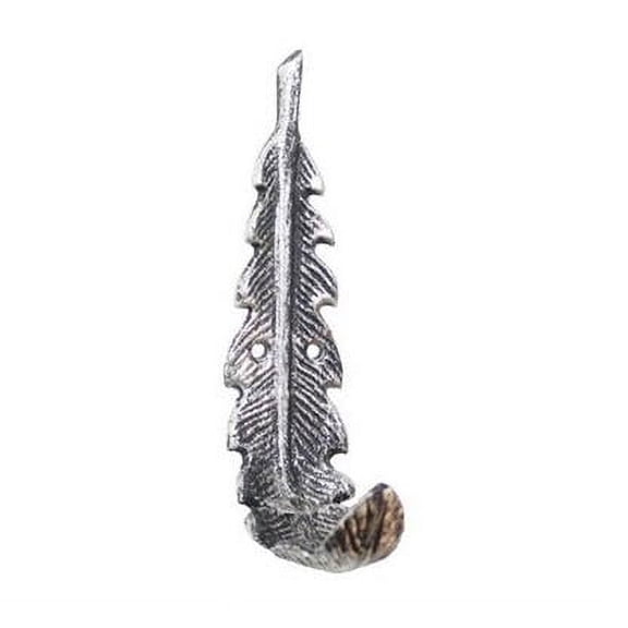 Handcrafted Model Ships K-9047-L-Silver Rustic Silver Cast Iron Decorative Feather Hook, 6 in.