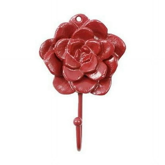 Handcrafted Model Ships K-9048-L-Red Rustic Red Cast Iron Decorative Rose Hook, 7 in.