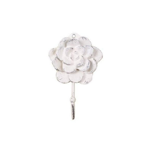 Handcrafted Model Ships K-9048-L-W Whitewashed Cast Iron Decorative Rose Hook, 7 in.