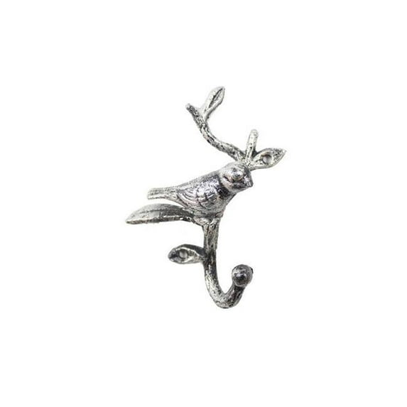 Handcrafted Model Ships K-9050-Silver Rustic Silver Cast Iron Decorative Bird Hook, 6 in.