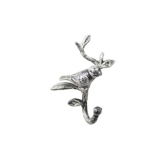 Handcrafted Model Ships K-9050-Silver Rustic Silver Cast Iron Decorative Bird Hook, 6 in.