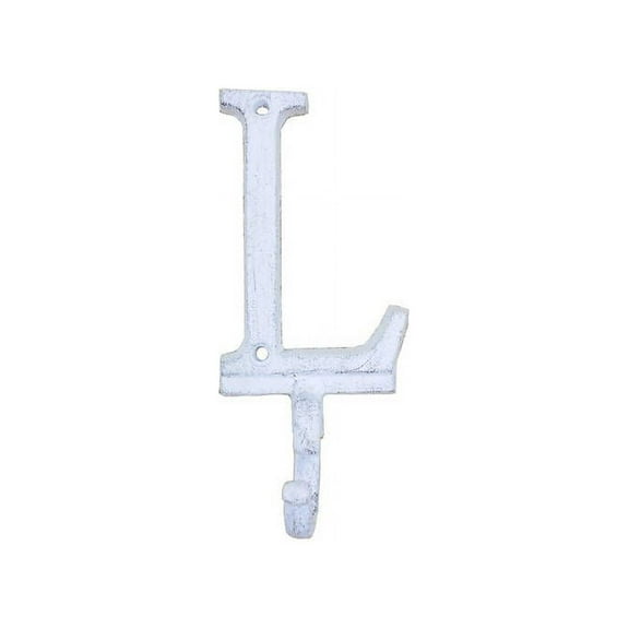 Handcrafted Model Ships K-9056-L-W Whitewashed Cast Iron Letter L Alphabet Wall Hook 6&Quot;