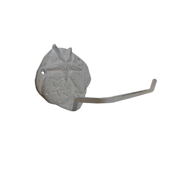 Handcrafted Model Ships K-9215-AG 4 x 3 x 10 in. Aged White Cast Iron Sea Shells Toilet Paper Holder