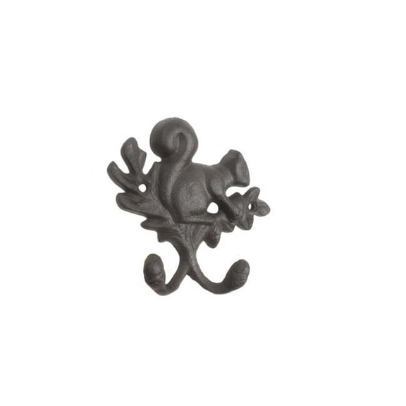 Handcrafted Model Ships K-9930-cast-iron 8 x 1 x 4.5 in. Cast Iron Squirrel with Acorn Decorative Double Metal Wall Hooks