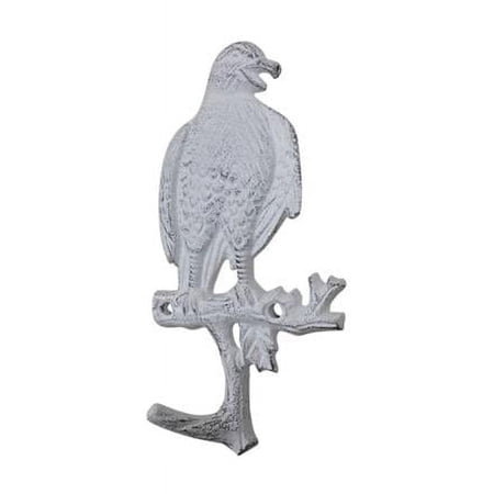 Handcrafted Model Ships K-9934-w 5 x 1 x 7.5 in. Whitewashed Cast Iron Eagle Sitting on a Tree Branch Decorative Metal Wall Hooks