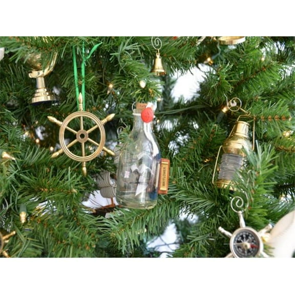 Handcrafted Model Ships MayflowerBottle5-XMASS Mayflower Ship In A Glass Bottle Christmas Tree Ornament