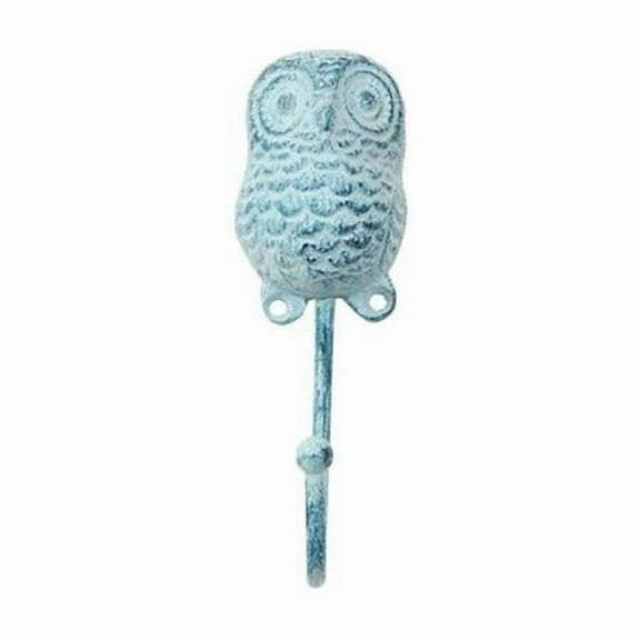 Handcrafted Model Ships K-9052-Dark-Blue Rustic Dark Blue Whitewashed Cast Iron Decorative Owl Hook, 6 in.