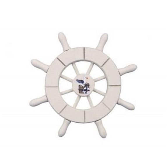 Handcrafted Model Ships SW-6-101-Seagull-NH 6 in. White Decorative Ship Wheel With Seagull