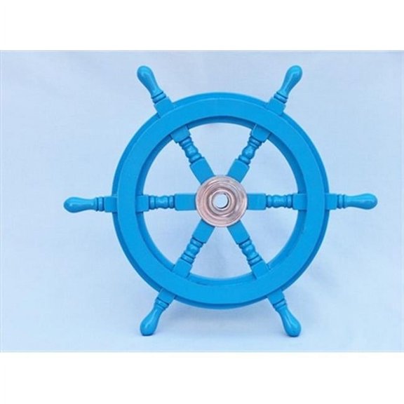 Handcrafted Model Ships SW18CH-L blue Deluxe Class Light Blue Wood and Chrome Ship Steering Wheel 18 in. Decorative Accent