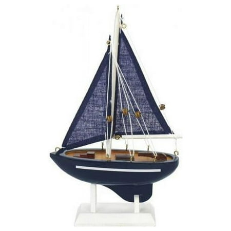 Handcrafted Model Ships Sailboat9-119 9 in. Wooden Deep Blue Sea Model Sailboat