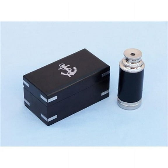 Handcrafted Model Ships FT-0241NL Scouts Chrome - Leather Spyglass Telescope 7 in. With Black Rosewood Box Decorative Accent