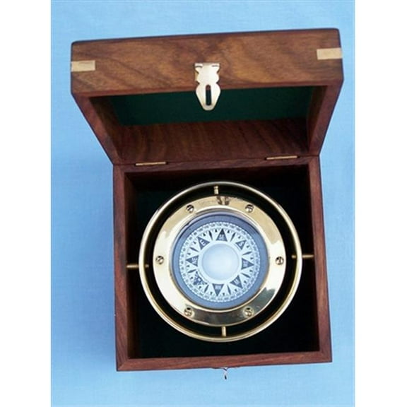 Handcrafted Model Ships co-0525 Solid Brass Gimbal Compass With Rosewood Box 4.5 in. Decorative Accent
