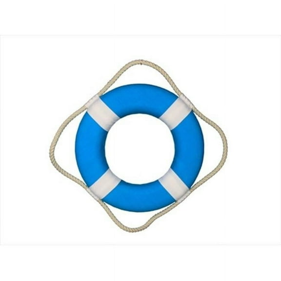 Handcrafted Model Ships N-LF-SolidLightBlue-15 Vibrant Light Blue Decorative Lifering With White Bands 15 in.