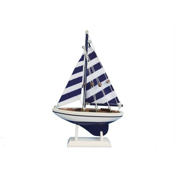 Handcrafted Model Ships Sailboat 9-109 Wooden Blue Striped Pacific Sailer Model Sailboat Decoration - 9 in.